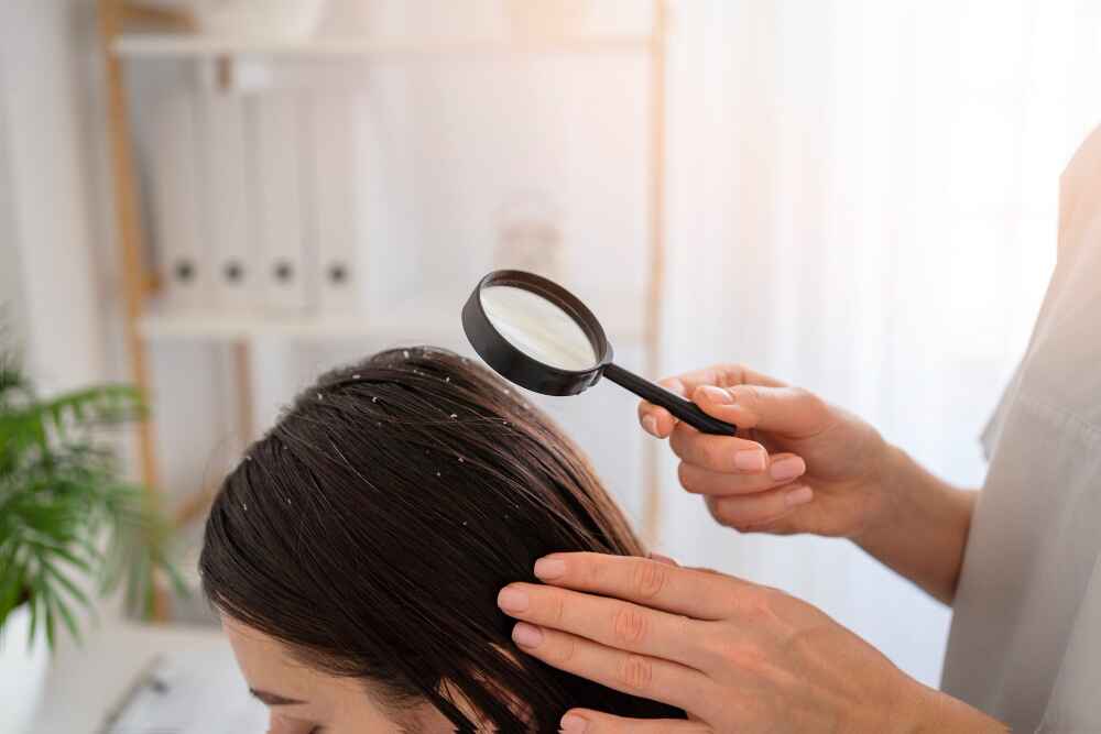Dr. Arathy examining a patient with dandruff at her clinic in Palakkad