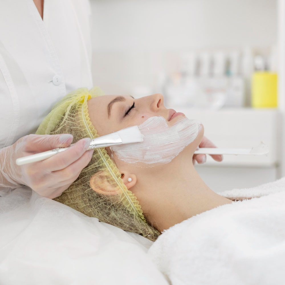 Skincare products for aftercare following a chemical peel treatment.
