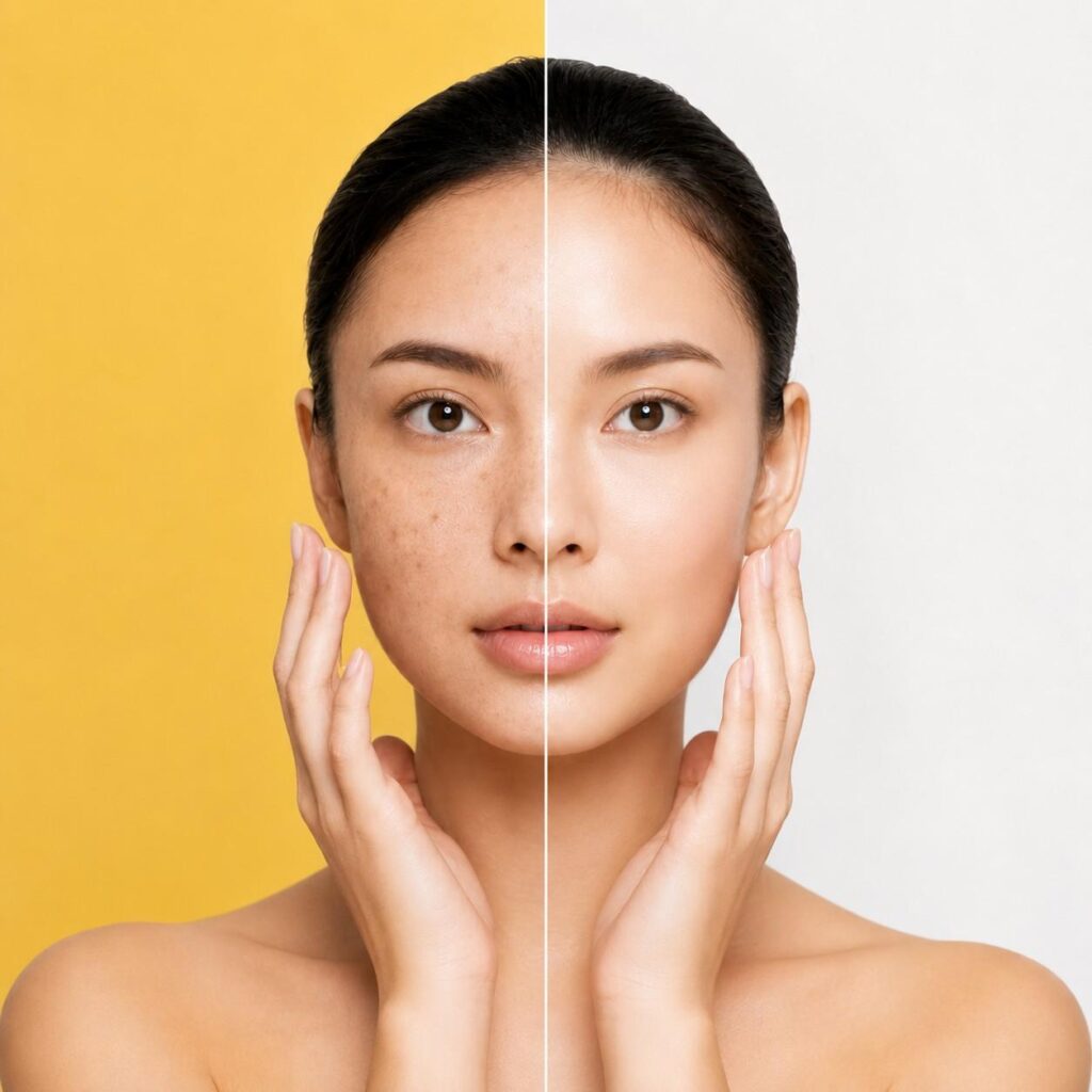 Microneedling Before and After results showing improvement in skin texture, pigmentation, and overall complexion