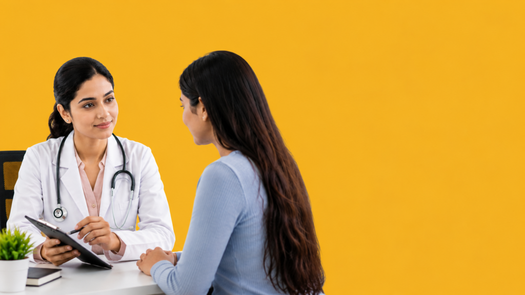 Doctor consulting a patient about hair fall concerns and hair care solutions