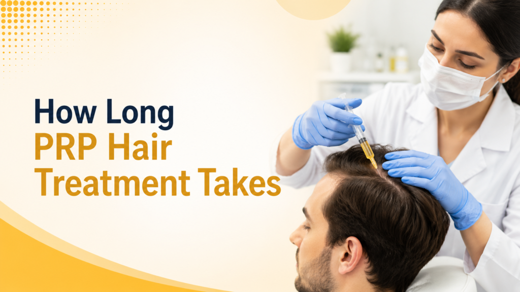 How Long PRP Hair Treatment Takes – Patient receiving PRP hair treatment injections on the scalp during a hair restoration procedure in a clinical setting.