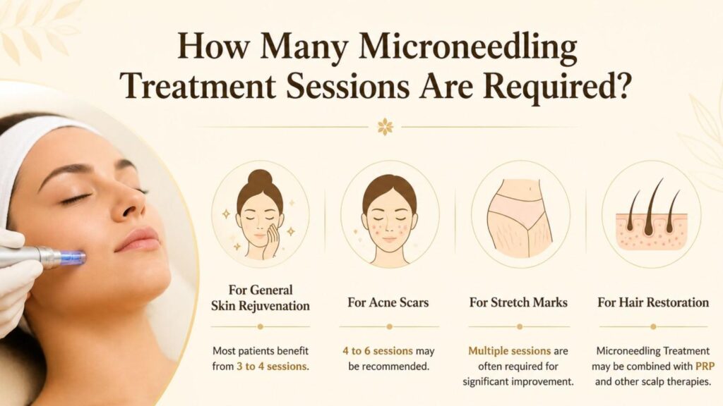 Microneedling Treatment sessions required for skin rejuvenation, acne scars, stretch marks, and hair restoration