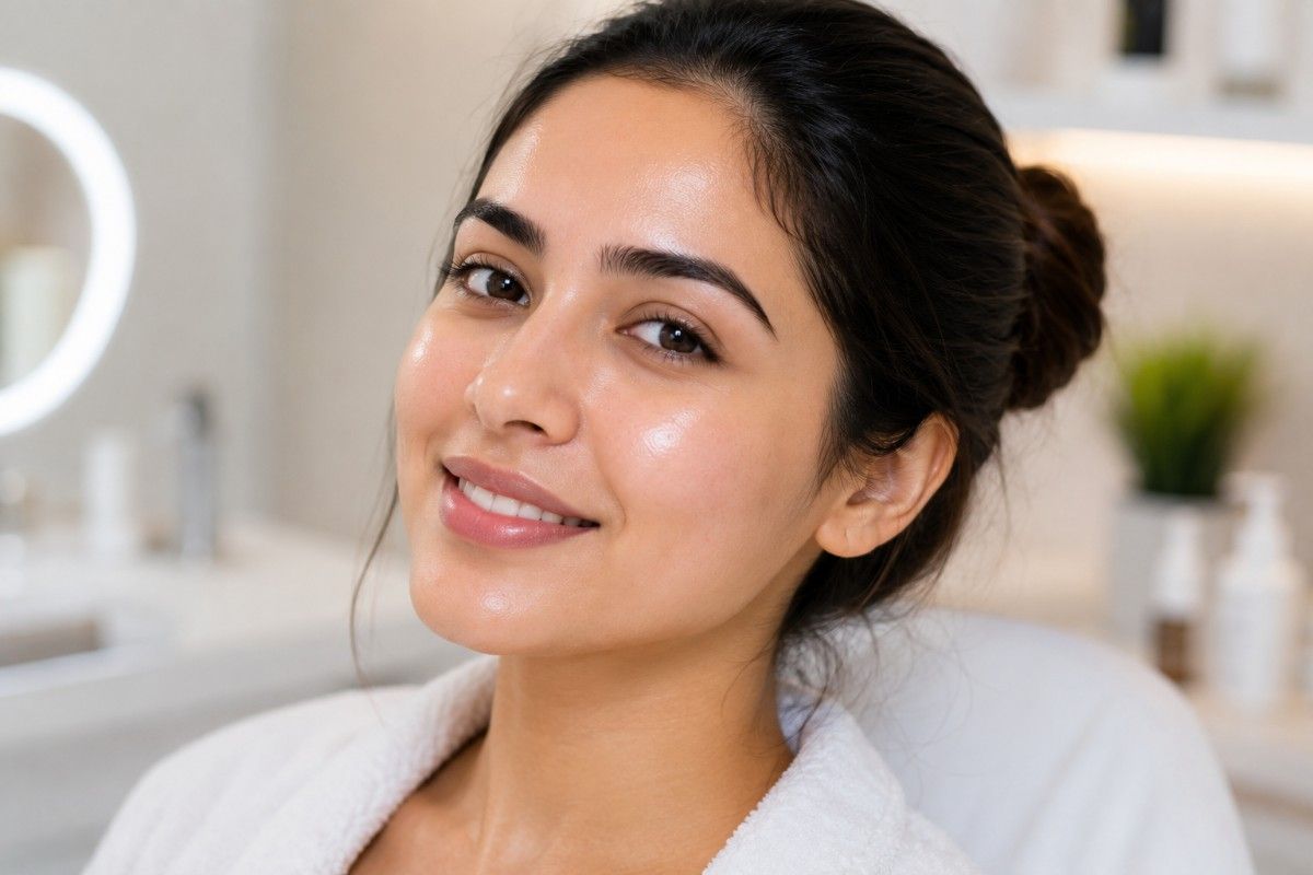 Healthy glowing skin after microneedling