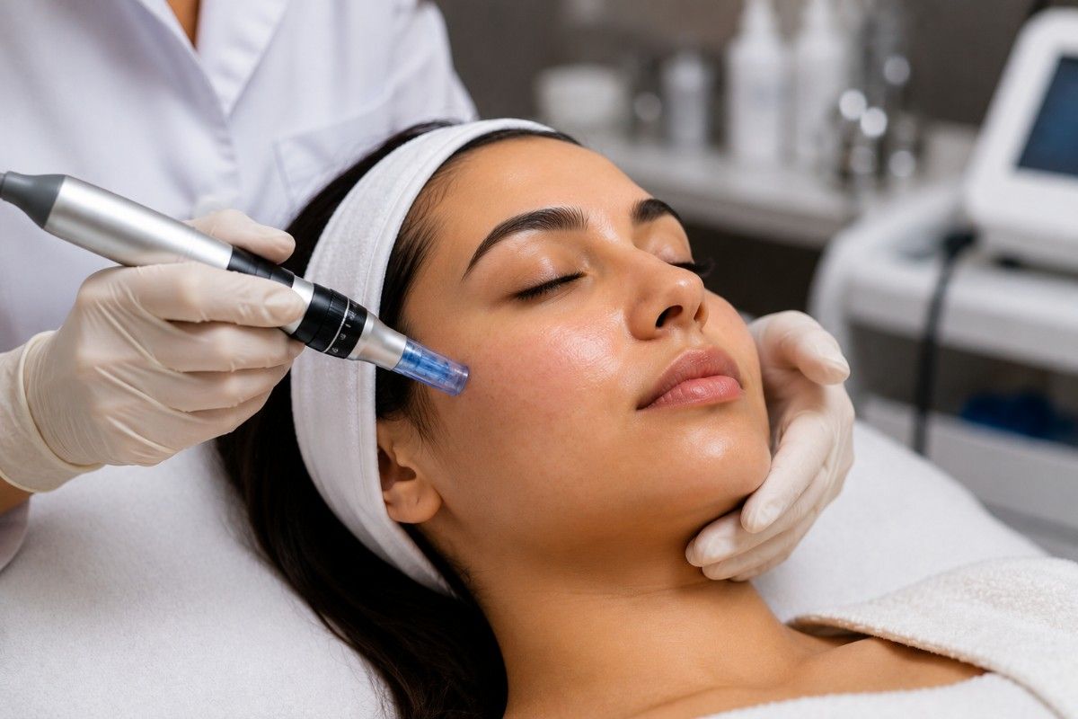 Microneedling treatment in progress