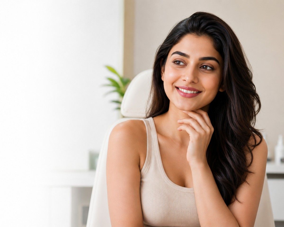 Happy patient with healthy skin and hair