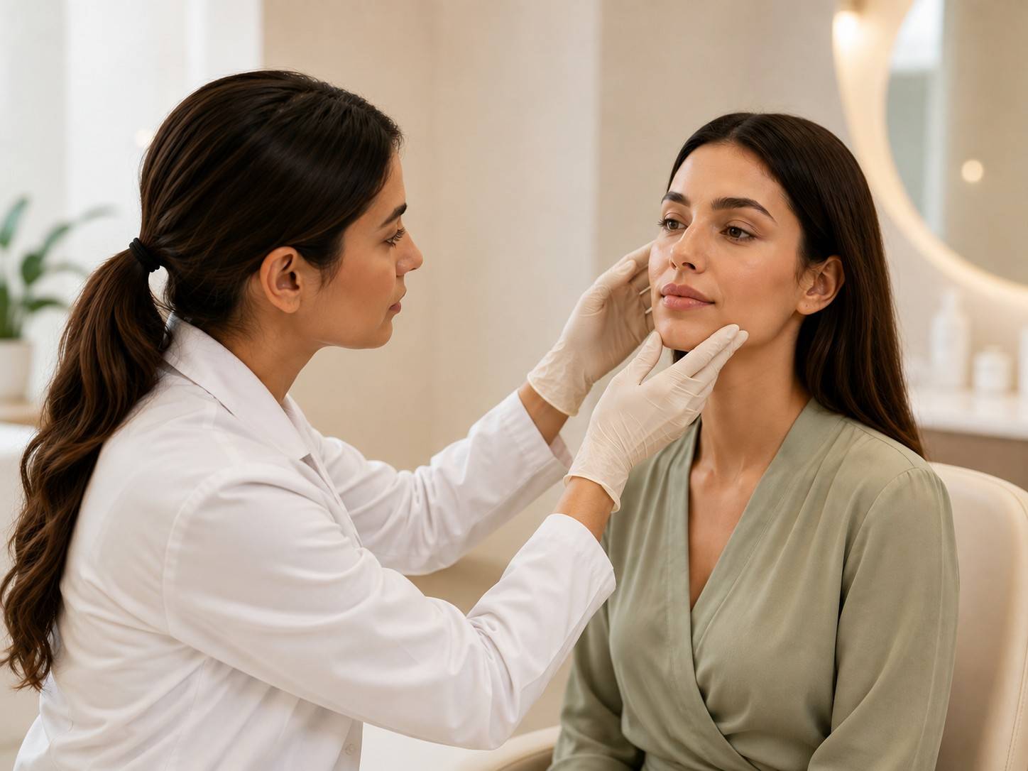 Dermatologist evaluating a candidate for skin hydration therapy