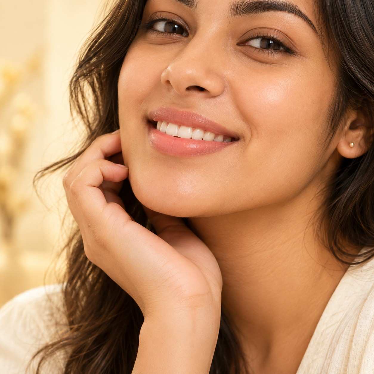 Happy patient with naturally toned, even lips