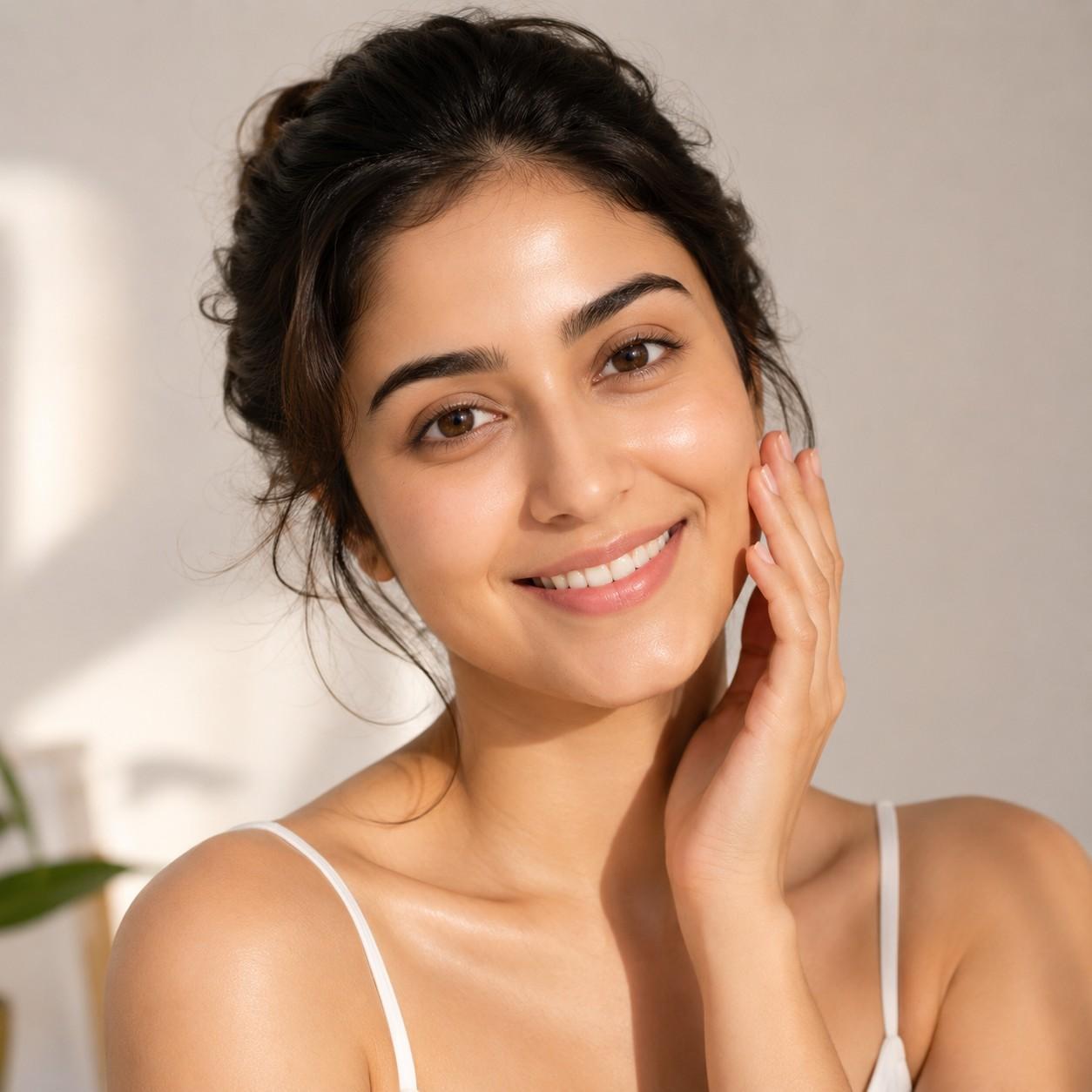 Happy patient with healthy, hydrated skin after Skin Boosters