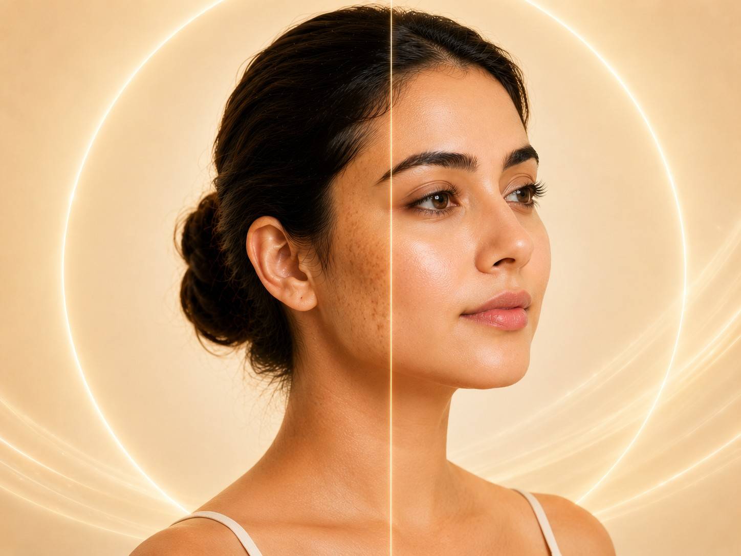 Before and after comparison showing reduction in pigmentation and dark spots