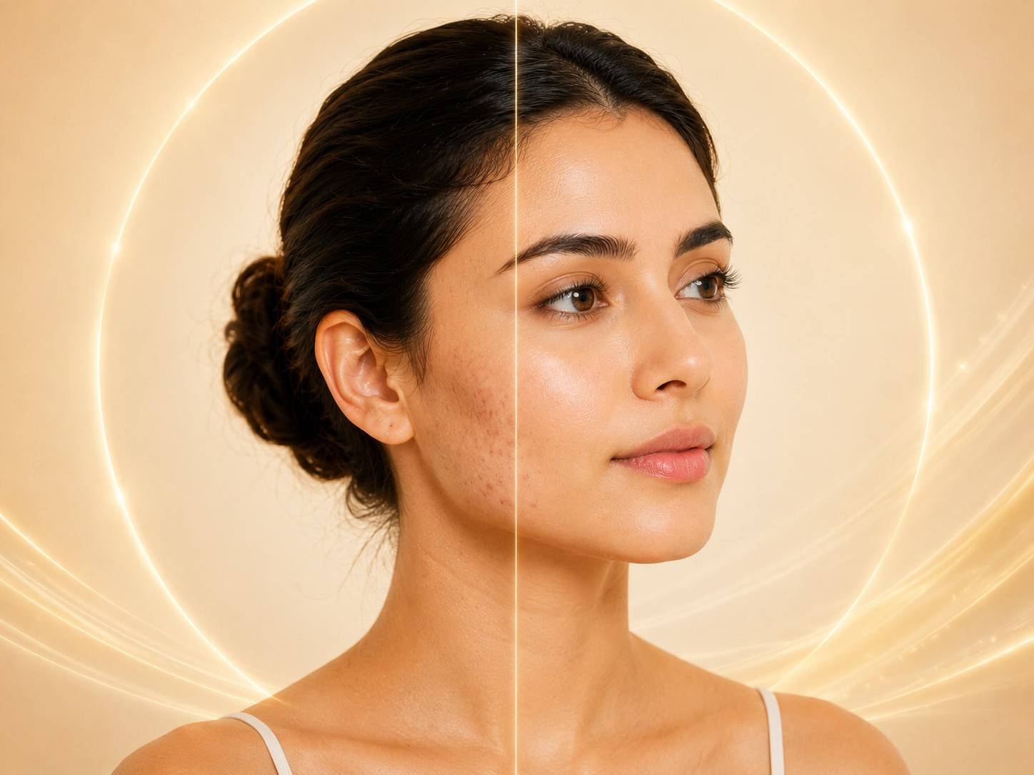 Before and after comparison showing improvement in acne scars