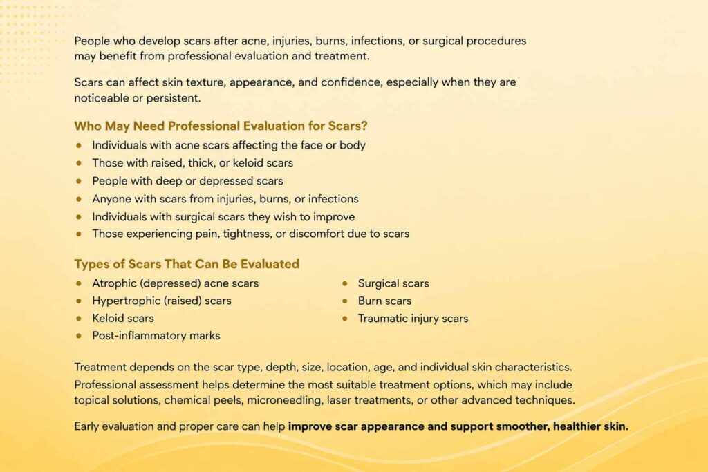 Who should visit a skin clinic for scars and professional scar evaluation