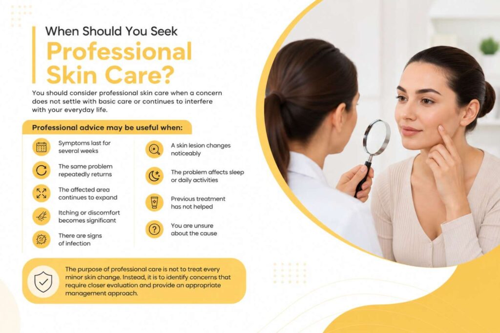 When Should You Seek Professional Skin Care? featuring a dermatologist examining a patient’s skin